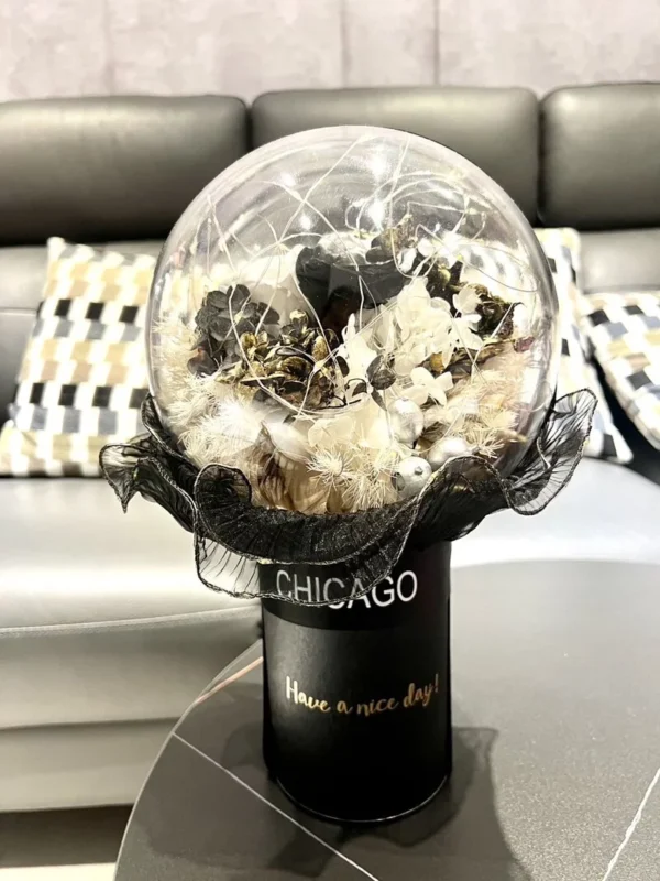 晶透永生乾燥花球|典雅黑金